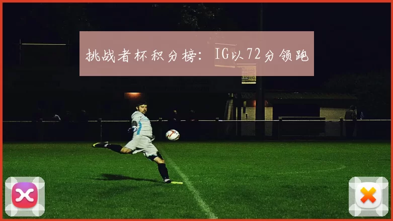 挑战者杯积分榜：IG以72分领跑